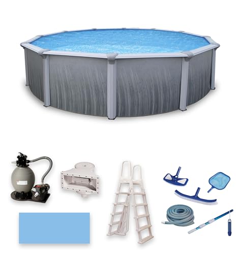 Blue Wave Martinique 18-Feet Round 52-Inch Deep 7-Inch Top Rail Swimming Pool Package Metallic