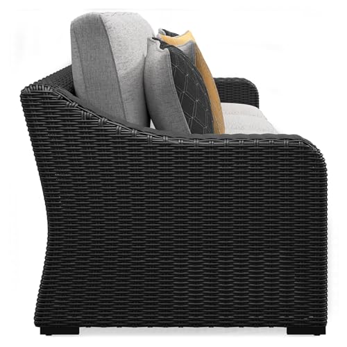 Signature Design by Ashley Beachcroft Casual Weather Resistant 2-Piece Loveseat with Cushions and Pillows Black & Light Gray