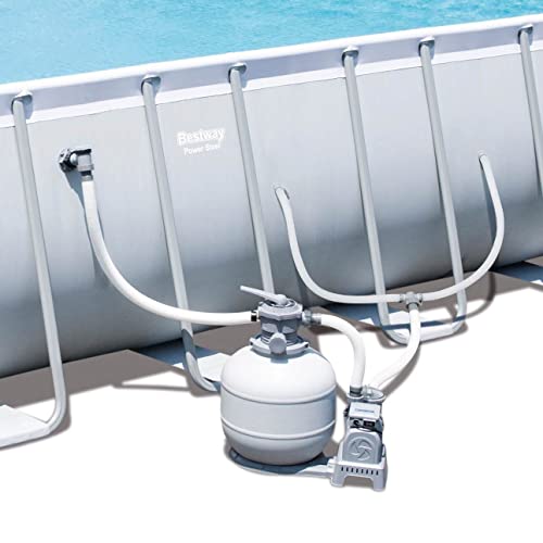 Bestway Power Steel Rectangular Above Ground Swimming Pool Set Gray