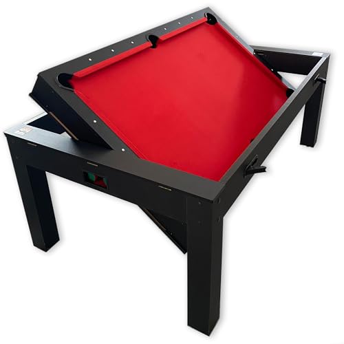 SIMBASHOPPING USA 7 FT Multi Games Pool Table Red Air Hockey + Table Tennis + Table Top - Strike Red, Black