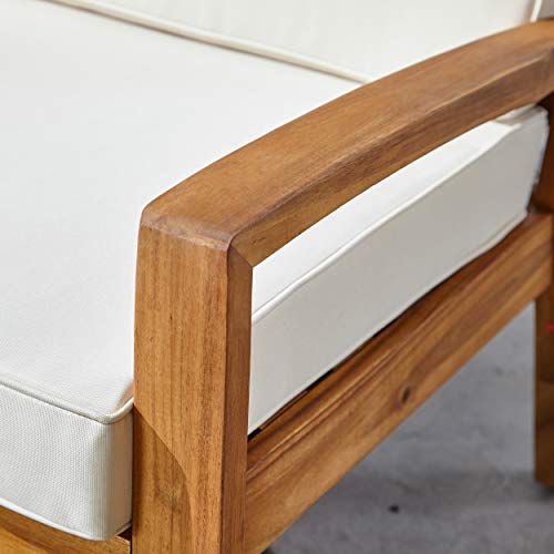 Great Deal Furniture Outdoor Teak Finished Acacia Wood Loveseat and Coffee Table Set with Beige Cushions