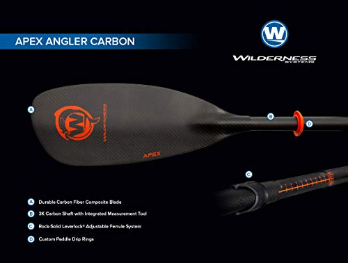 Wilderness Systems Apex Carbon Angler Kayak Fishing Paddle | Carbon Fiber Blade | Adjustable Shaft (240-260cm) Black