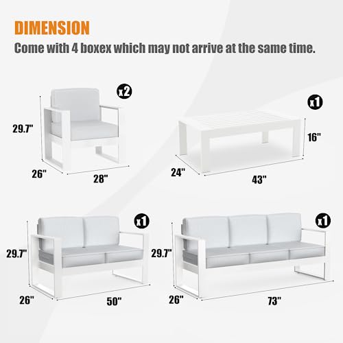 KHOLH 5 Piece Modern Aluminum Patio Furniture Set Light Gray