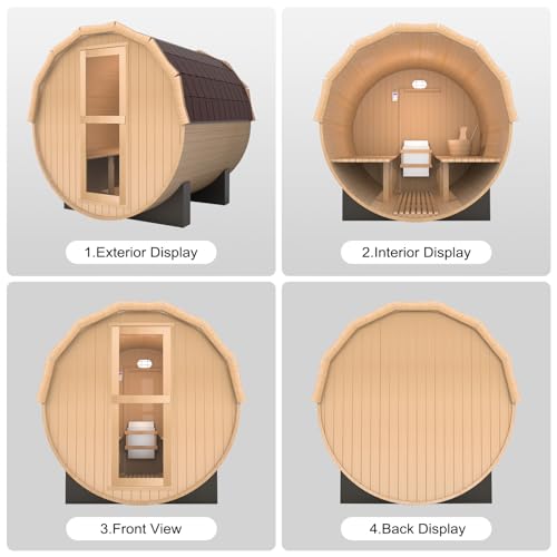 iDOTODO Outdoor Barrel Steam Sauna 2-Person Canadian Hemlock w/Harvia Heater Helmock