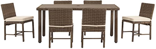 Crosley Furniture Bradenton 7-Piece Outdoor Dining Set Weathered Brown with Sand Cushions
