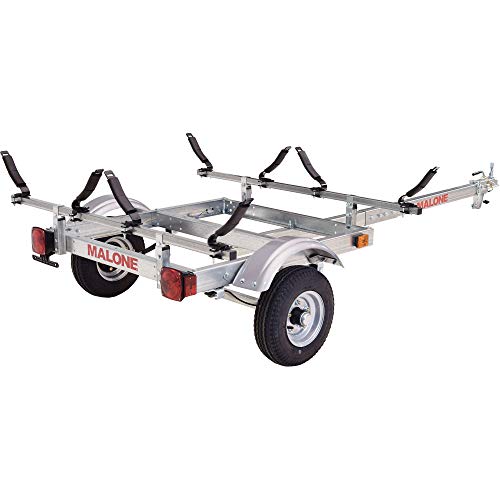 Malone EcoLight 2-Boat V-Rack Kayak Trailer Package Silver