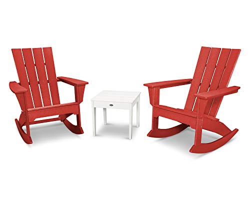 Polywood Quattro Rocking Chair Set Sunset Red/White