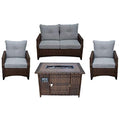 Courtyard Casual 5240 Costa Mesa 5-Piece Seating Set with Loveseat, Club Chairs, End Table & Gas Fire Pit Brown