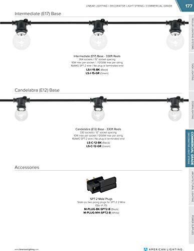 American Lighting Commercial Grade Light String 330-Foot 264-Intermediate Base Sockets Black