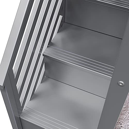 Max & Lily Twin/Twin Low Bunk Bed with Stairs and Guard Rails Grey