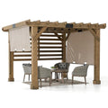 SummerCove Sunjoy Cedar Pergola 10x11 ft with Adjustable Canopy and Privacy Screen Tan