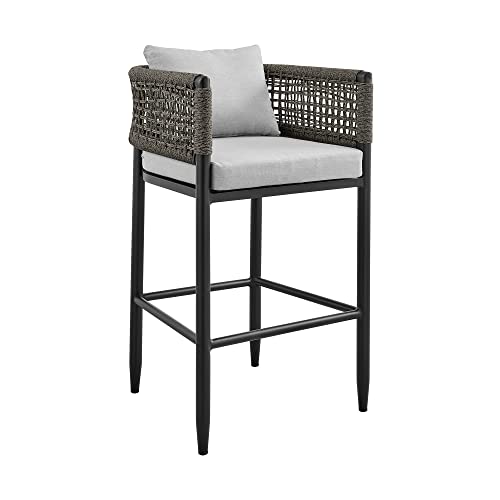 Armen Living Felicia Modern Outdoor Patio Bar Table and Stools Set, 5 Piece Black