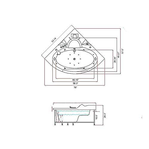 SIMBASHOPPING USA Whirlpool Corner Bathtub Hydrotherapy MIAMI 53.14" and Heater
