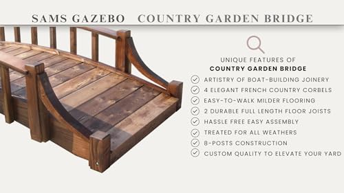SamsGazebos Country Wood Garden Bridge 8' Brown
