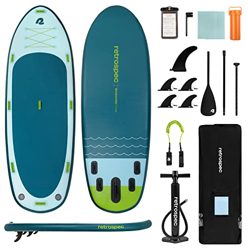 Retrospec Weekender-Crew 16 Extra Wide Inflatable Stand Up Multi Person Paddleboard ArmorStrength PVC iSUP Bundle Aruba Riptide