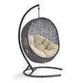 Modway Encase Wicker Rattan Outdoor Patio Swing Chair with Stand Black Beige