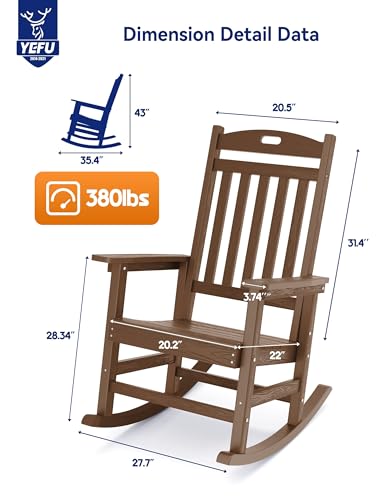 YEFU Outdoor Rocking Chair Set of 2 Heavy Duty Teak