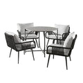 Alaterre Furniture Andover All-Weather Outdoor Bistro Set with 4 Rope Chairs and 30in Table Charcoal
