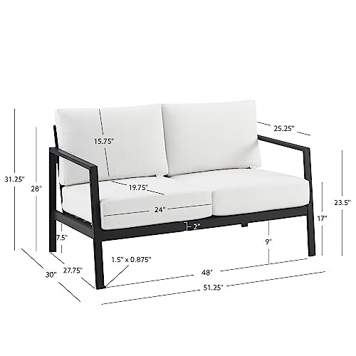 Linon Greyton Aluminum Frame Outdoor Loveseat with Removable Cushions Black & White