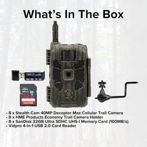 Stealth Cam 40MP Deceptor Max Cellular Trail Camera Bundle with Holders, Card Reader, and Memory Cards