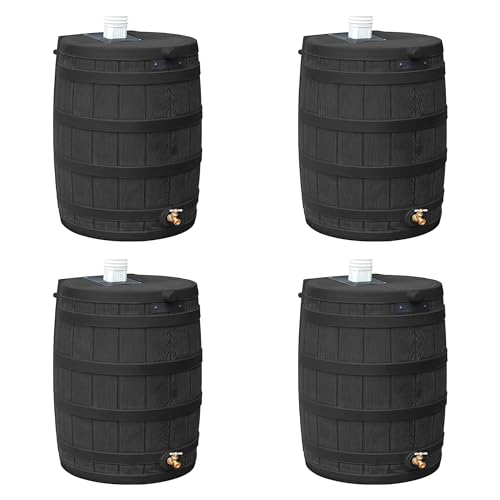 Good Ideas Rain Wizard 40 Gallon Plastic Rain Water Collection Barrel Drum with Brass Spigot Black