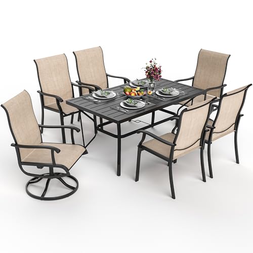 Pamapic 7-Piece Patio Dining Set with 2 Swivel Chairs & 4 Regular Chairs Beige