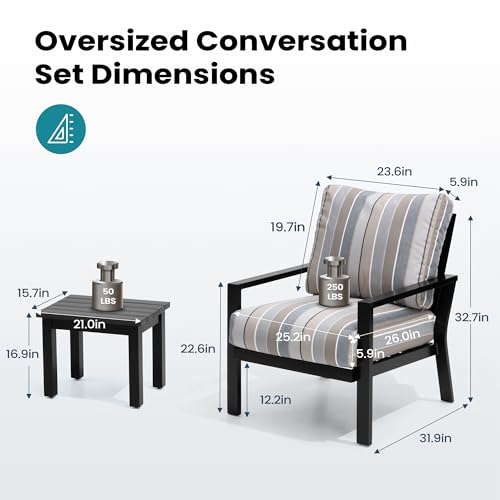 Pellebant 3-Piece Patio Conversation Set with Sunbrella Cushion Aluminum Bistro Set Milano Char