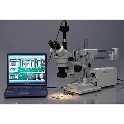 AmScope Digital Trinocular Stereo Zoom Microscope with Fiber-Optic Ring Light