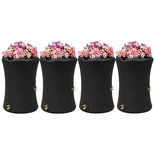 Good Ideas Impressions 50 Gallon Nantucket Rain Barrel Water Collector with Garden Planter and Brass Spigot Black