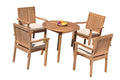 WholesaleTeak 5-Piece Grade-A Teak Wood Dining Set with 36" Round Table and 4 Stacking Arm Chairs Teak