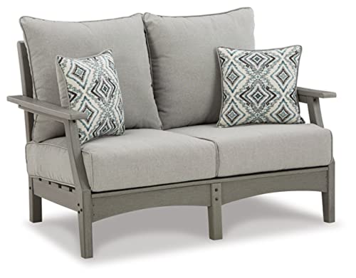 Signature Design by Ashley Outdoor Visola Patio Loveseat with Nuvella Throw Pillows Grey
