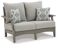 Signature Design by Ashley Outdoor Visola Patio Loveseat with Nuvella Throw Pillows Grey
