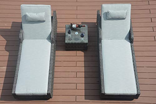 Direct Wicker 3-Piece Aluminum Frame Outdoor Patio Chaise Lounge Set Grey