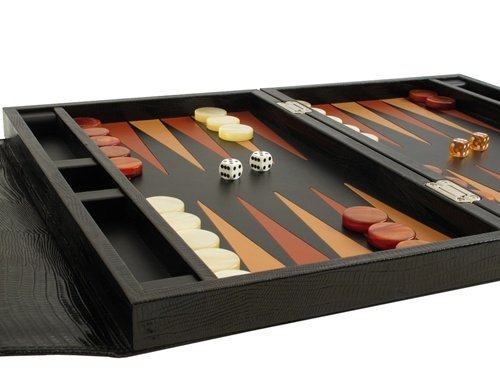 Zaza & Sacci Leather Backgammon Set 15" Travel Attache Black Lizard