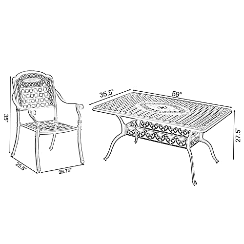 Gardenised Bronze Indoor and Outdoor Dining Set with 6 Chairs and 1 Table, Bistro Patio Cast Aluminum