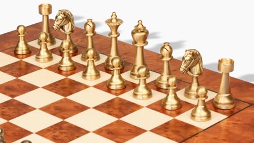 The Chess Store Classic Persian Staunton Solid Brass Chess Set with Elm Burl Board