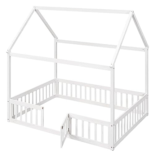Goohome Full Size Montessori House Bed E-White B
