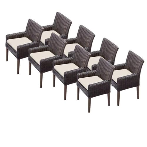 TK Classics TKC Venice Wicker Patio Arm Dining Chairs Set of 8 Beige