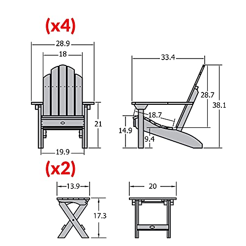 Highwood Classic Westport Adirondack 6pc Set, 4 Chairs & 2 Folding Side Tables Woodland Brown