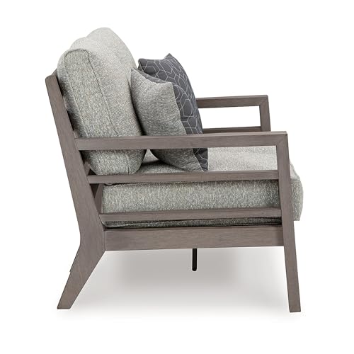 Benzara Karo 55 Inch Outdoor Loveseat Cushioned Seating Gray Brown
