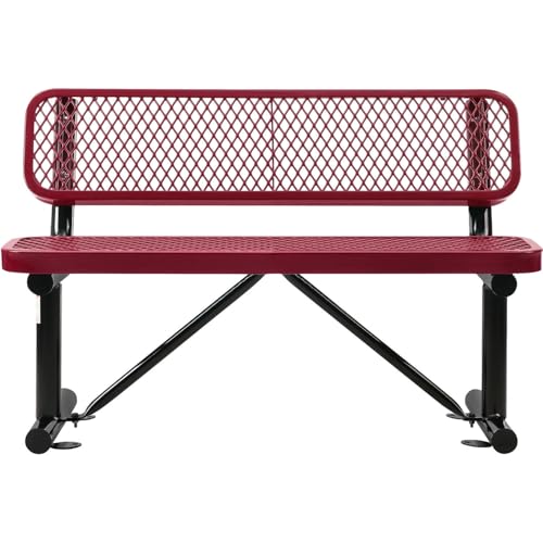 Global Industrial 48" Outdoor Steel Bench with Backrest Expanded Metal Red