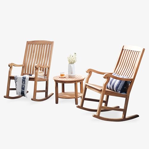 Cambridge Casual Vermont Teak Wood 3 Piece Patio Rocking Conversation Set Chat Set