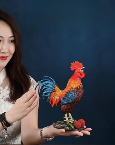 FENGSHUI-CAISHEN Extra Large Colorful Metal Rooster Statue