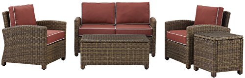 Crosley Furniture Bradenton 5-Piece Outdoor Loveseat Patio Furniture Set Brown with Sangria Cushions