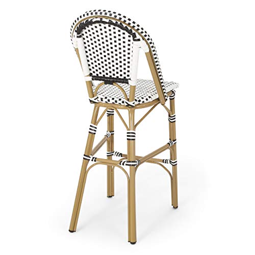 Christopher Knight Home Kinner Outdoor Barstool Black White Bamboo Print Finish