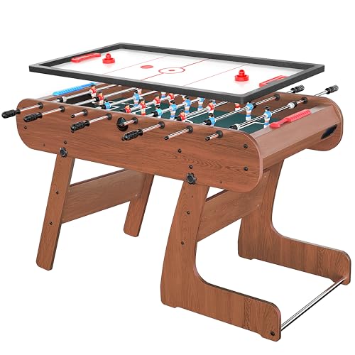 Famispick 2in1 Foldable Foosball and Air Hockey Table Brown