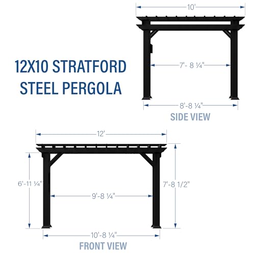 Backyard Discovery Stratford 12' x 10' Galvanized Steel Pergola Kit with Shade Sail Canopy Black