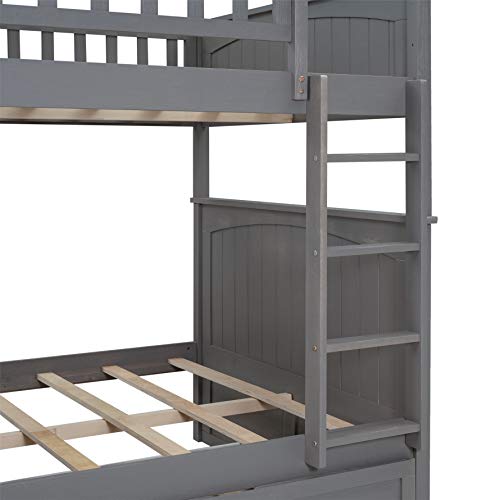 Harper & Bright Designs Full Over Full Bunk Bed with Trundle Grey