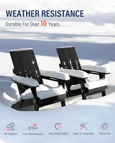 POWERWOOD Oversized HDPE Folding Adirondack Chairs Set of 4 with Cup Holder Black