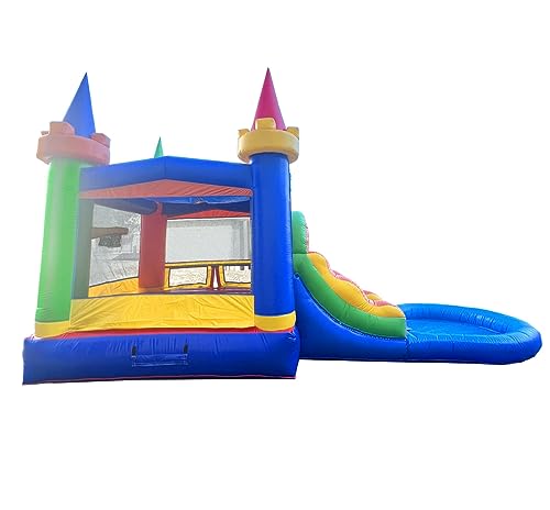 Pogo Bounce House Inflatable Castle Combo with Slide and Water Pool Rainbow